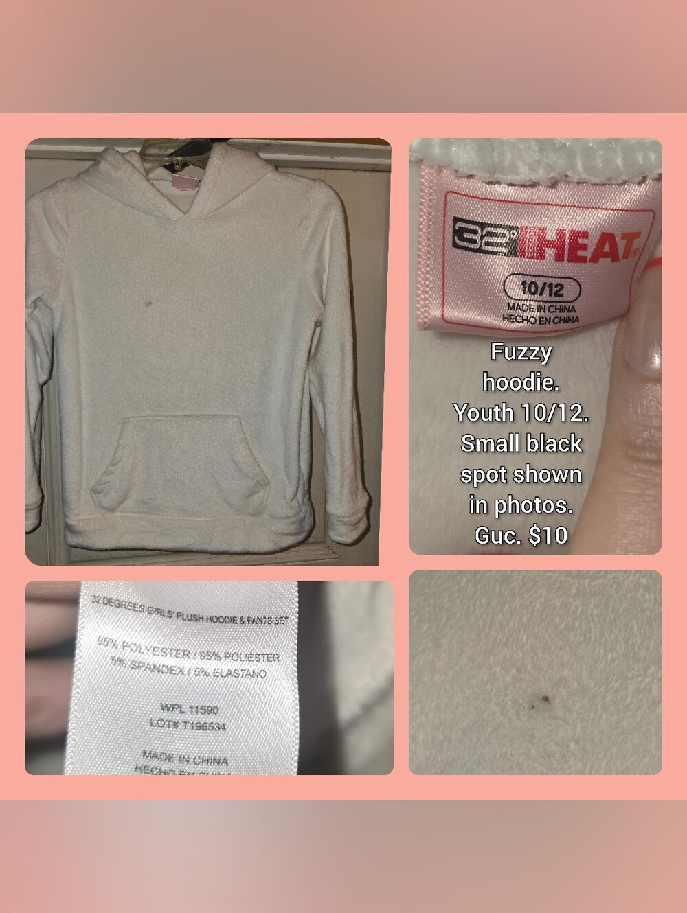 32 Degrees White Plush Fuzzy Hoodie - Youth